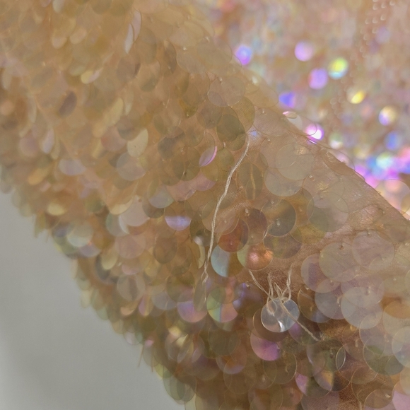 VTG Large Pink Ivory Full Sequin Glam Silk Evening Blouse 80s Beaded Iridescent‎ - Picture 6 of 16